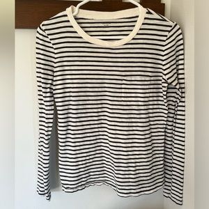 Madewell Women’s Striped Crewneck Tee with Pocket, Sz XS, Cream & Brown Stripe